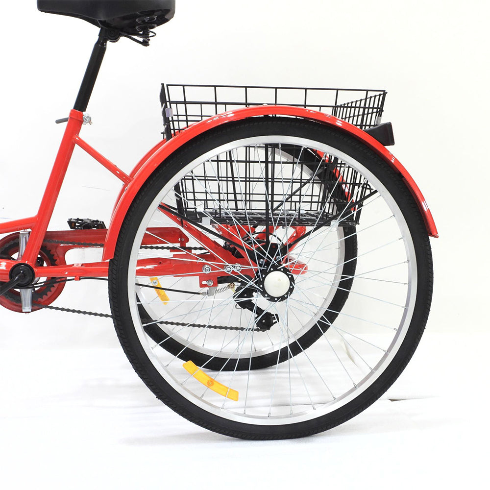 26-Inch 7-Speed Adult Tricycle, Steel Frame, Red, Free Lock