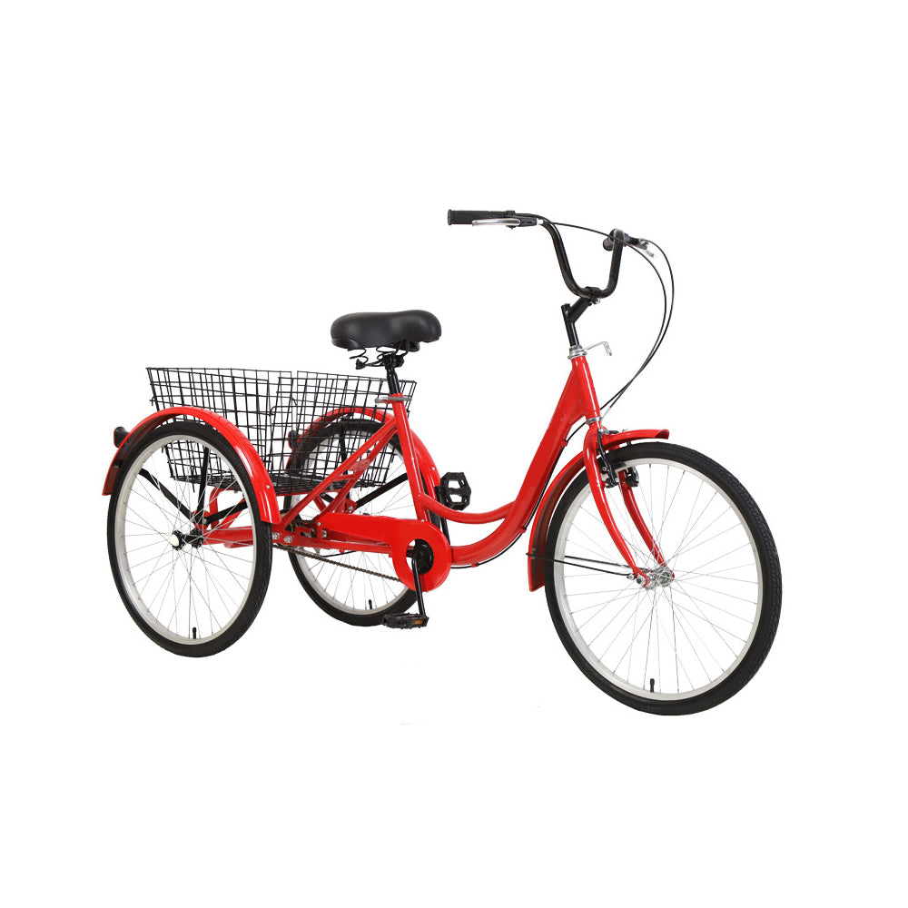 26-Inch 7-Speed Adult Tricycle, Steel Frame, Red, Free Lock