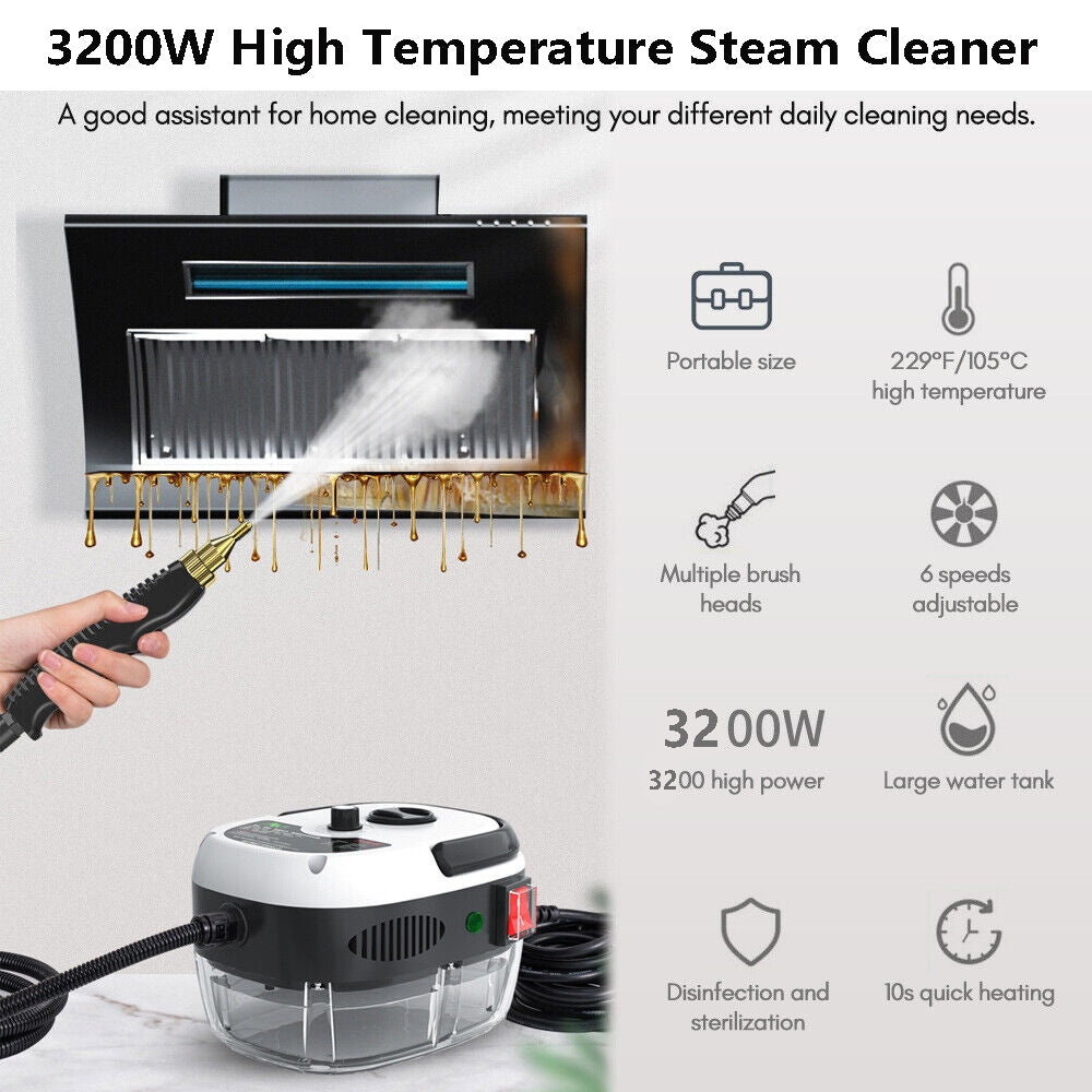 3200W High Pressure Steam Cleaner, 105°C, 900ml, White