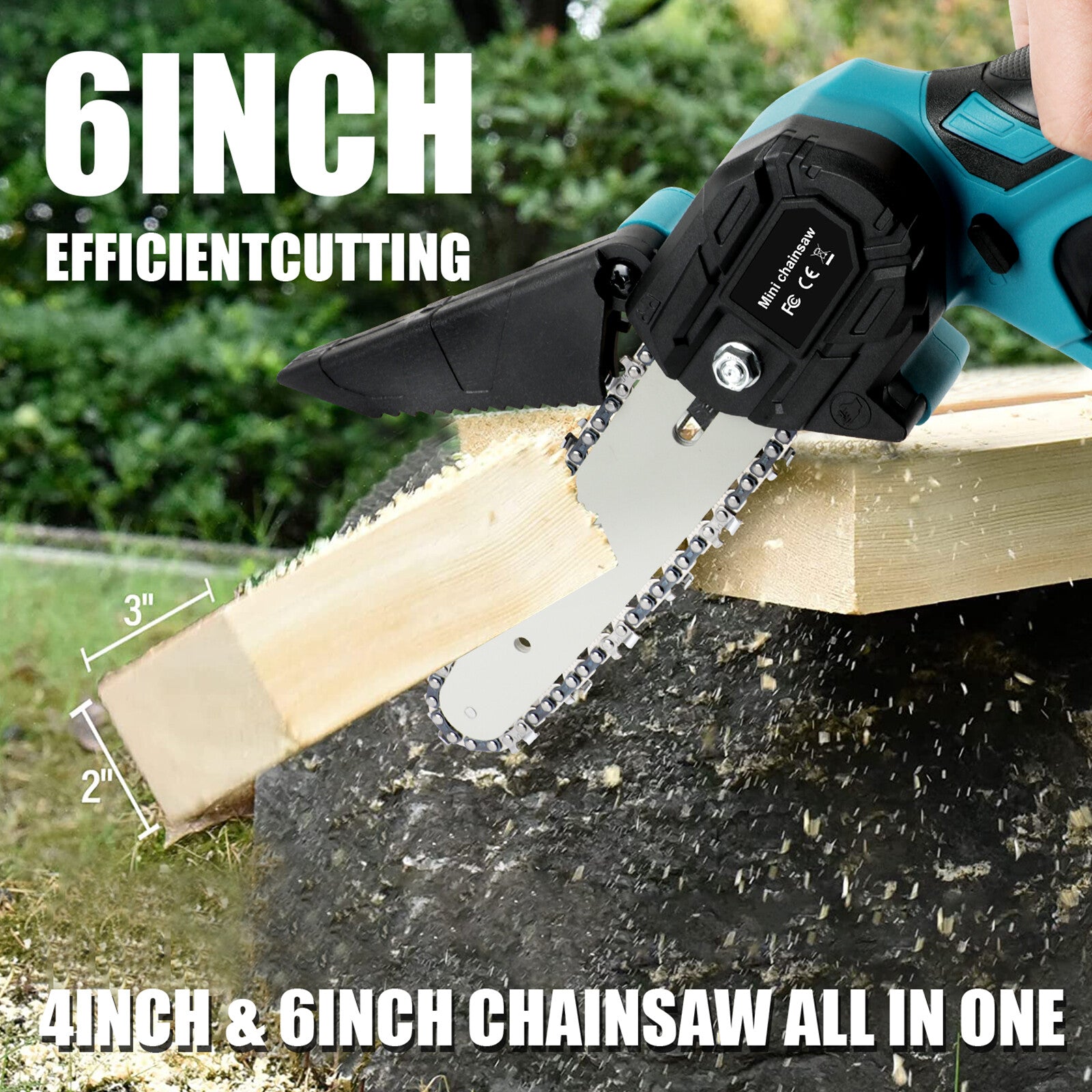 4"+ 6" Chainsaw Cordless Rechargeable Wood Cutter Saw Chain Saws Electric New