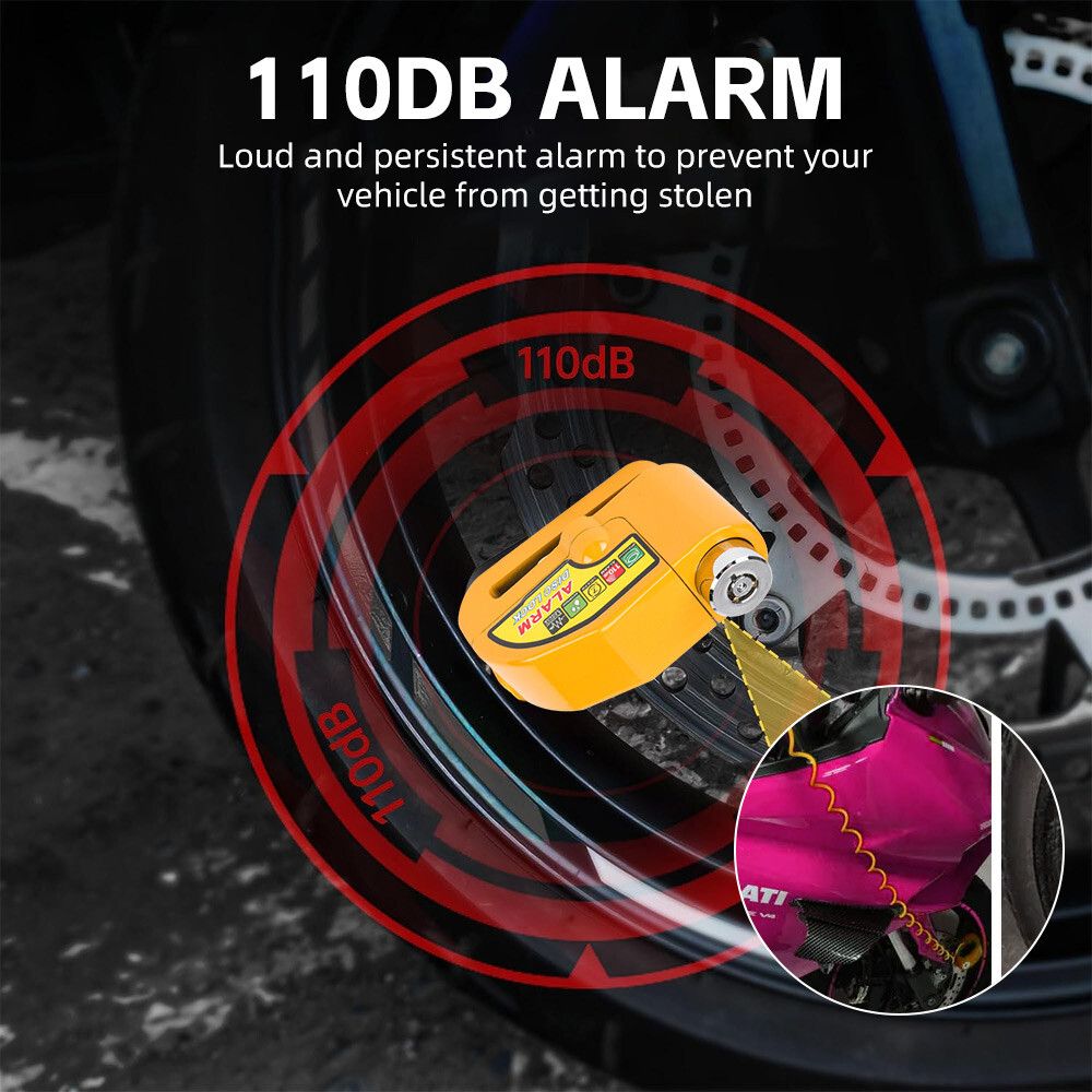 Yellow Motorcycle Alarm Disc Lock Motor Bike Brake Security Electric Bicycle Lock AU
