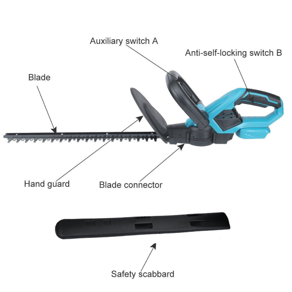 36V Cordless Hedge Trimmer, Dual Blade, 3 Batteries Set