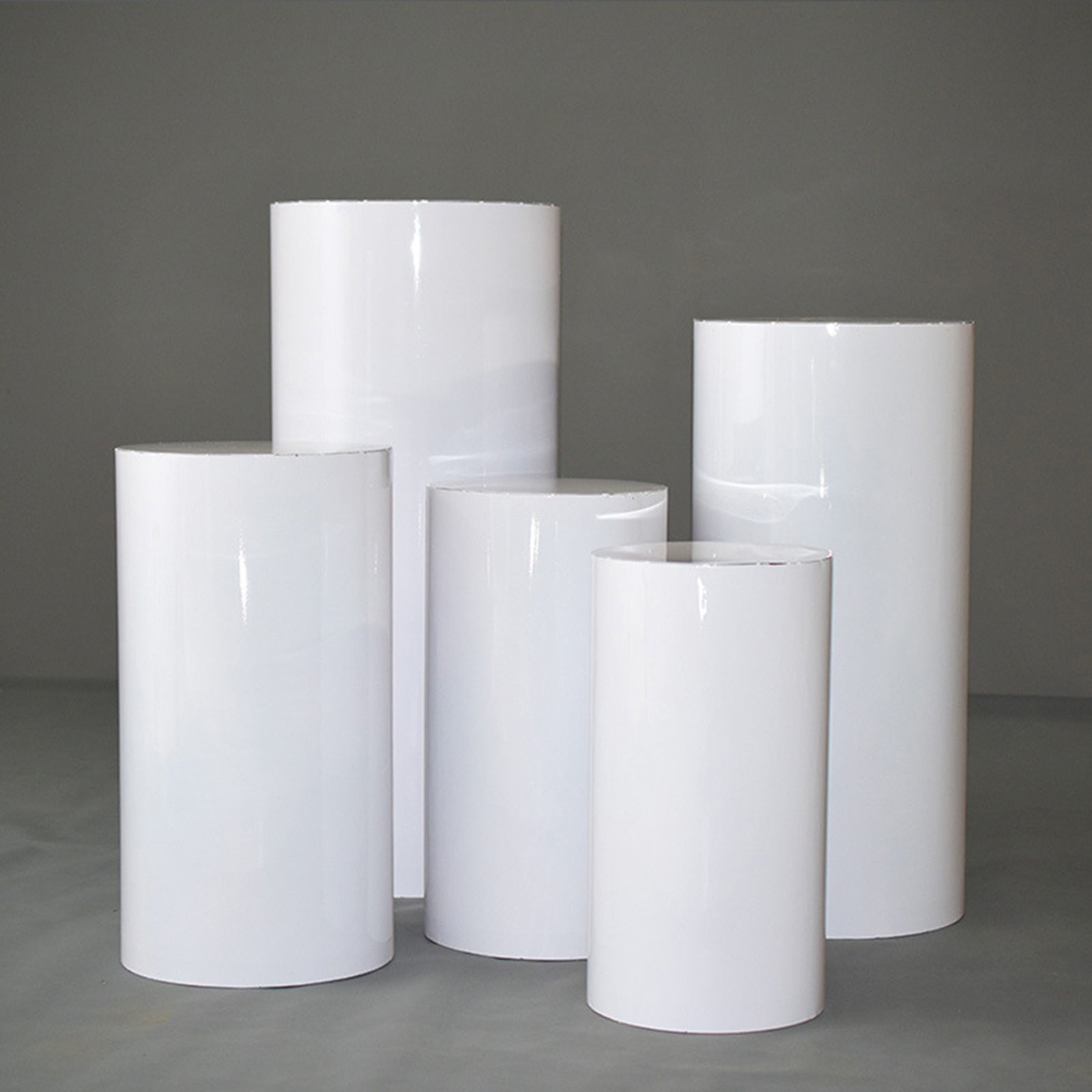 White Iron Round Plinth Cylinder Display Stands - 5PCS