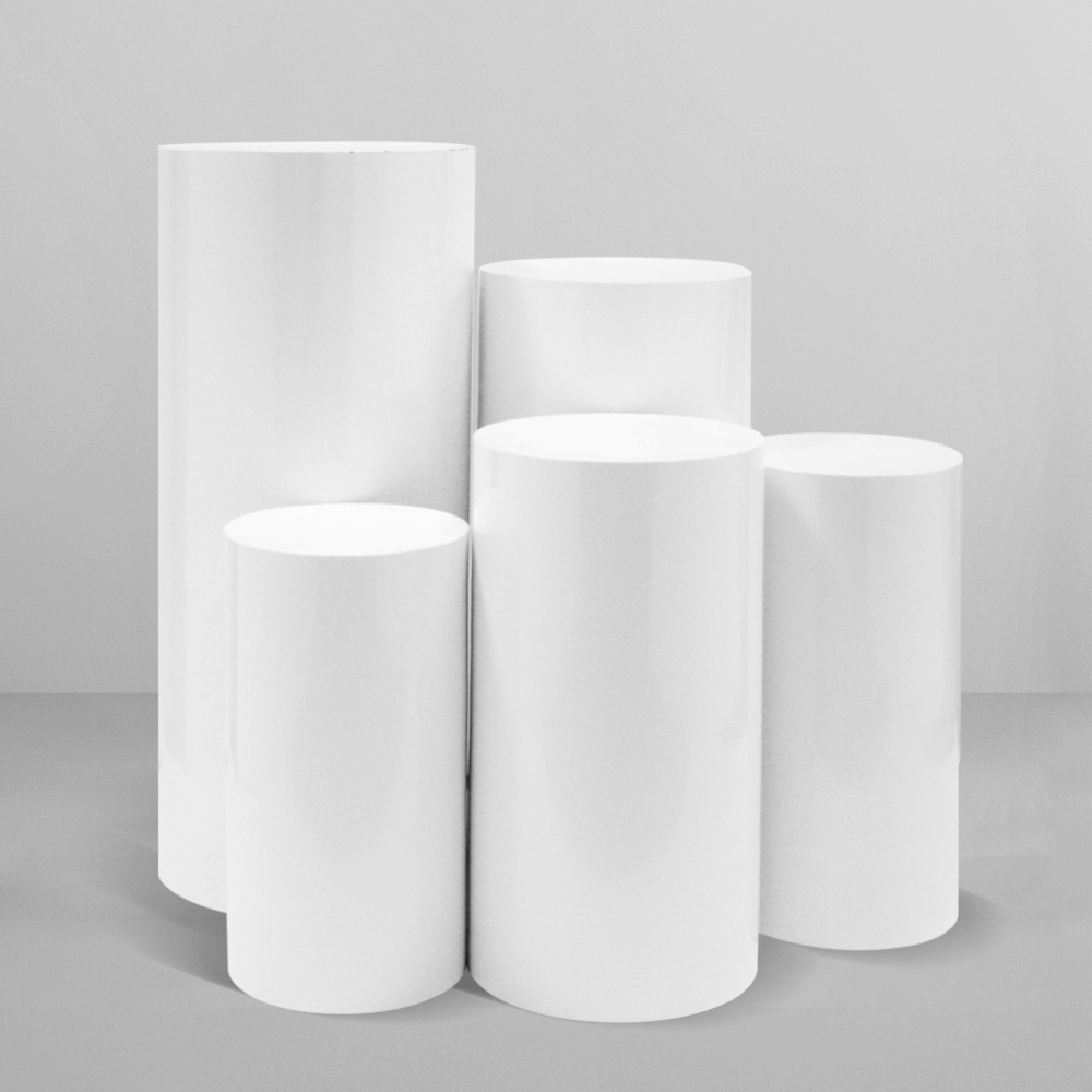 White Iron Round Plinth Cylinder Display Stands - 5PCS