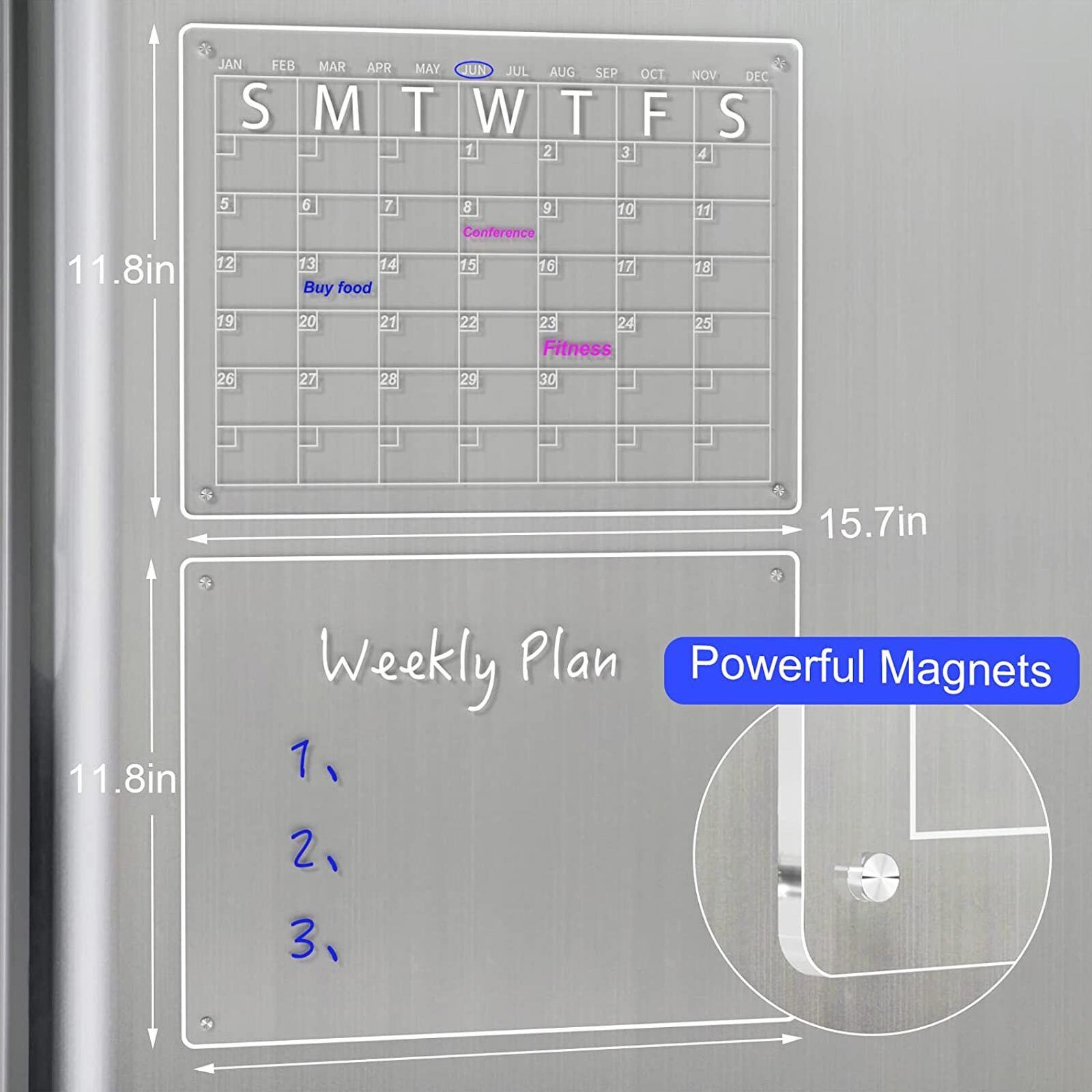 Transparent Magnetic Acrylic Fridge Calendar Set, 40x30cm