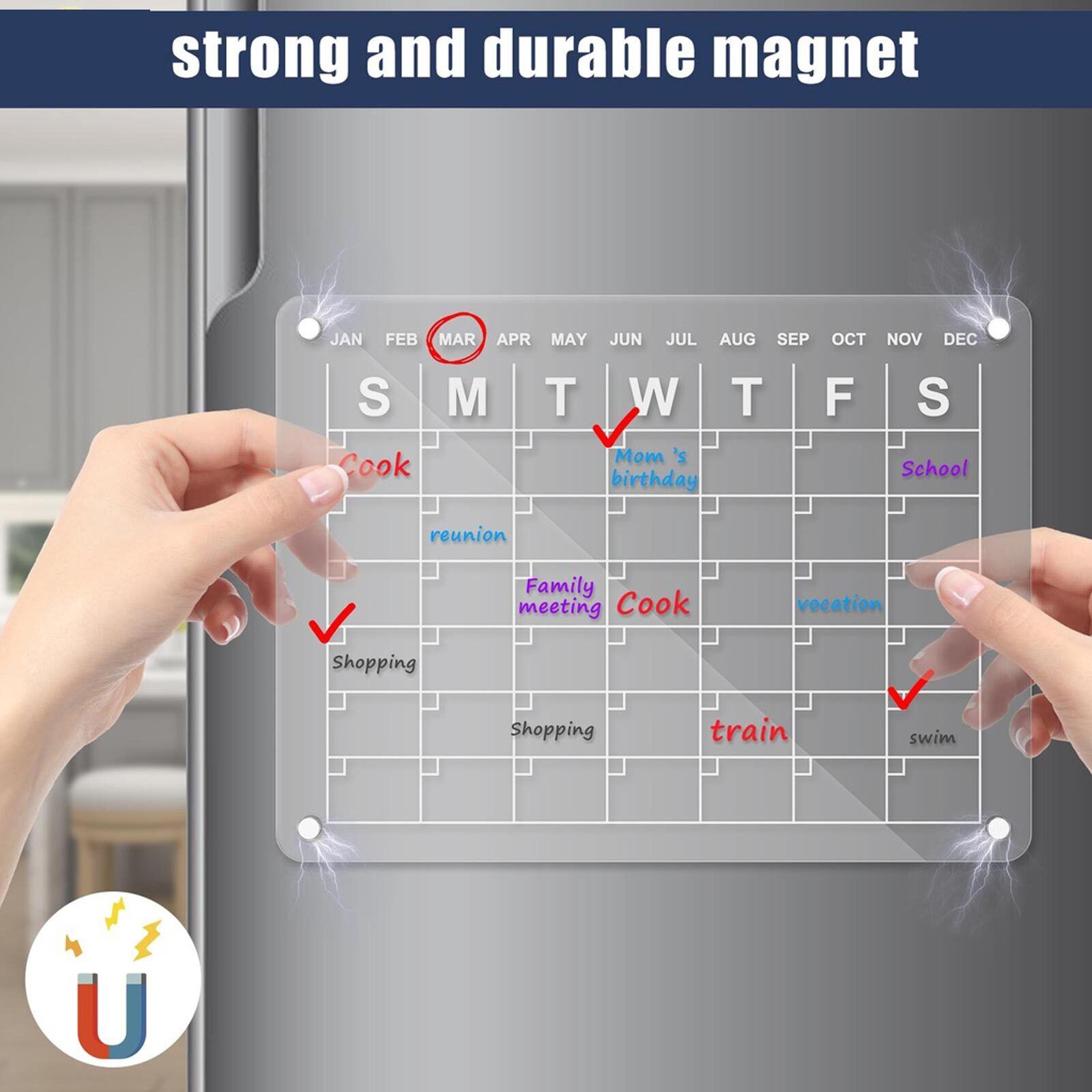 Transparent Magnetic Acrylic Fridge Calendar Set, 40x30cm