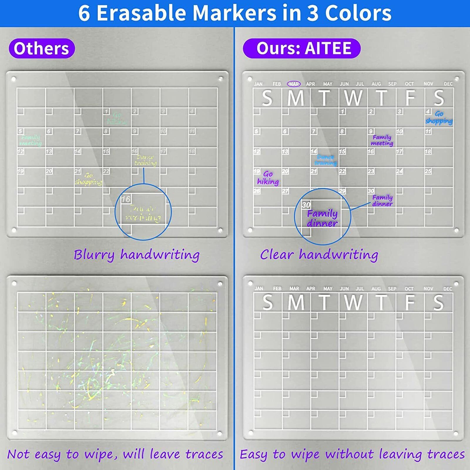 Transparent Magnetic Acrylic Fridge Calendar Set, 40x30cm