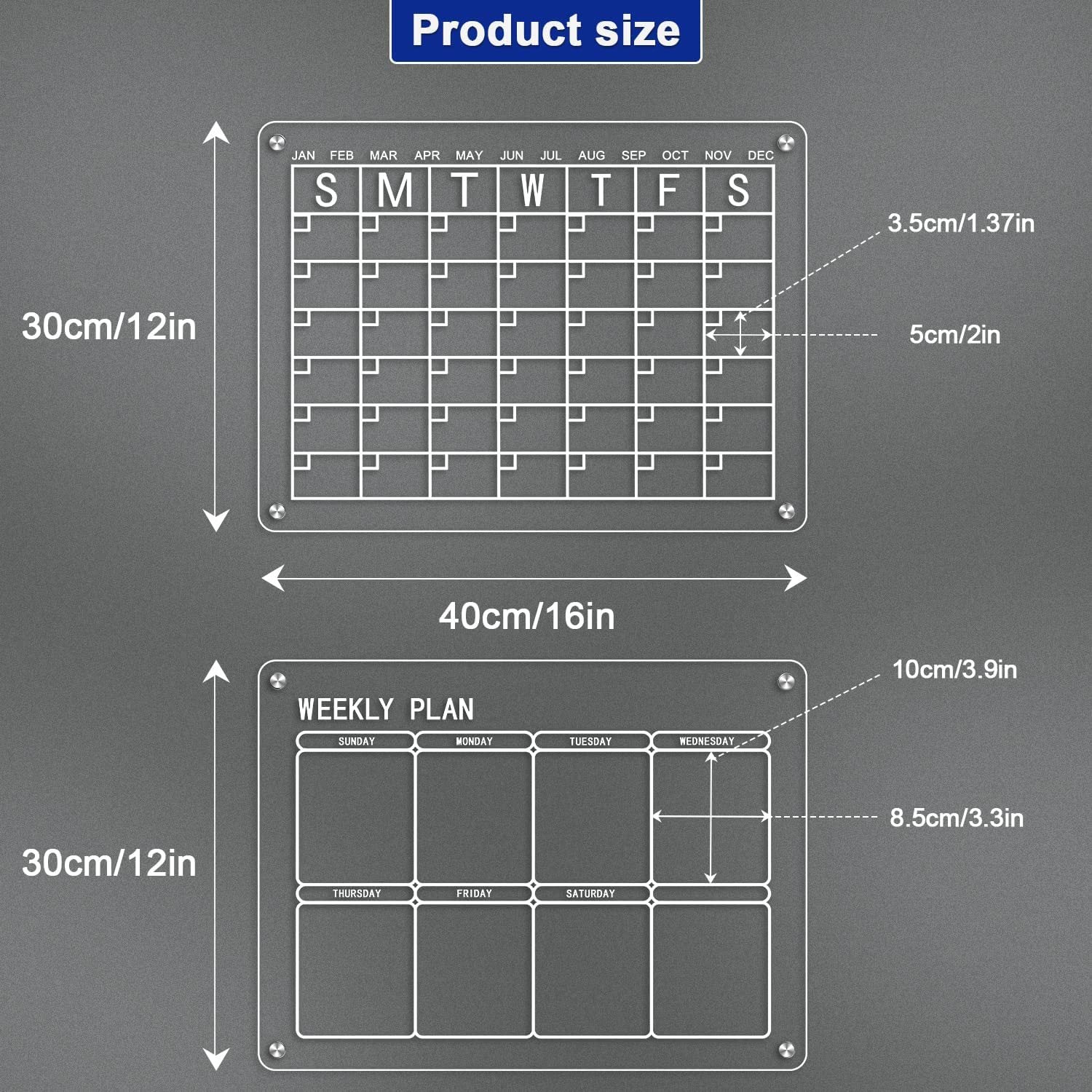 Transparent Magnetic Acrylic Fridge Calendar Set, 40x30cm