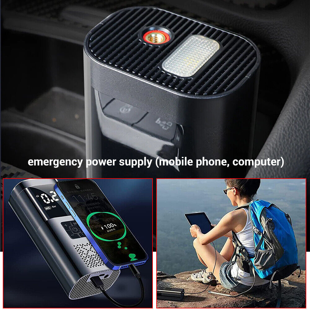 6000mAh Cordless Car Tyre Inflator, LCD, USB, 12V, Auto Off