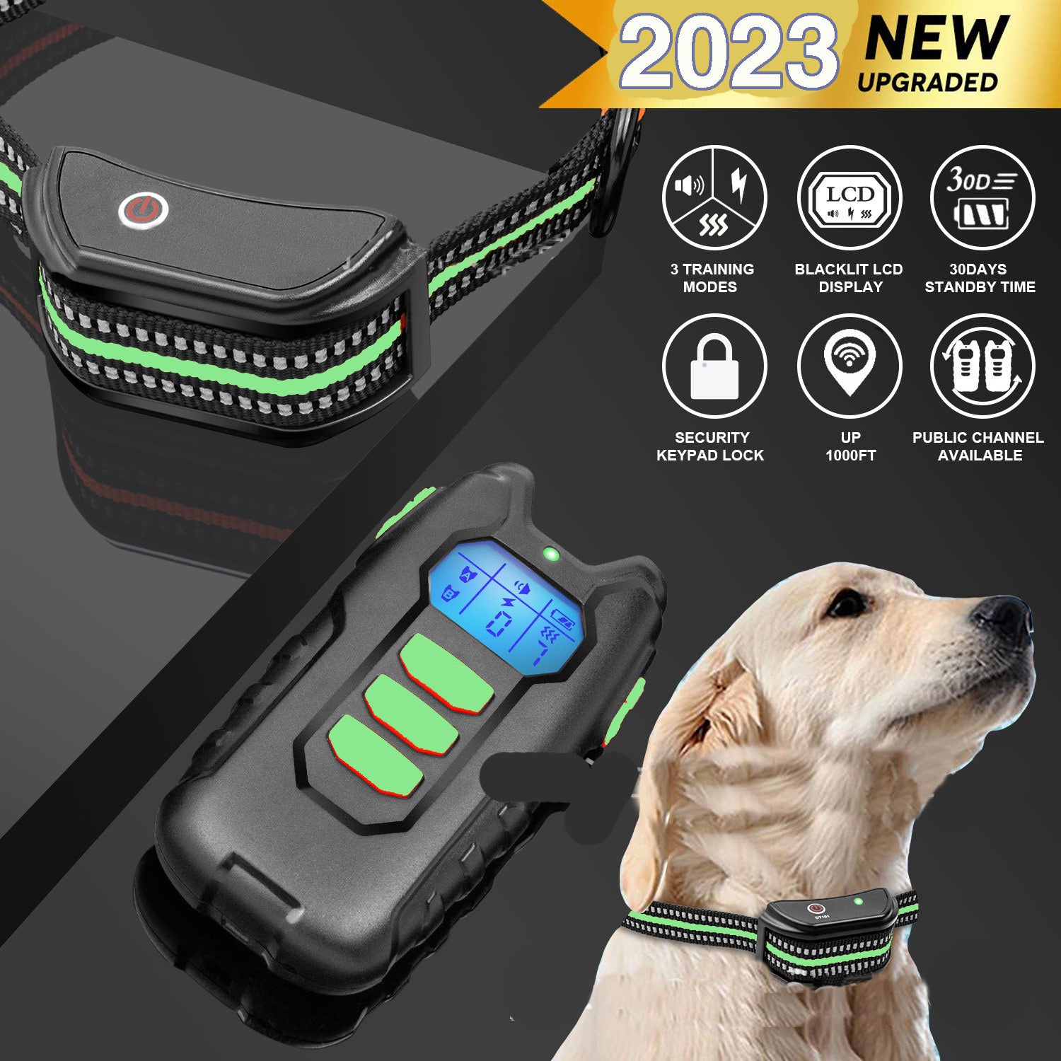 IP67 Waterproof Electric Dog Training Collar, Sound, Vibration, USB Rechargeable, 1000m Range