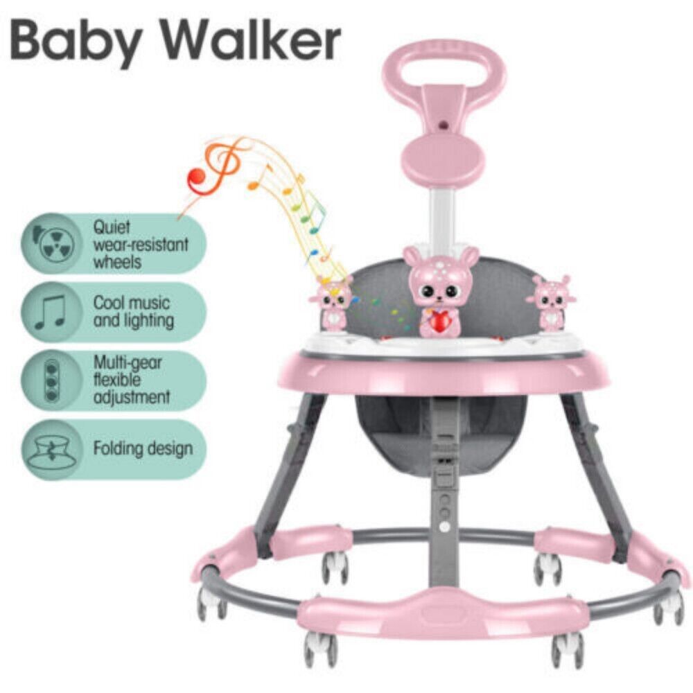 Adjustable 7-Level Baby Walker Stroller with Music and Toys