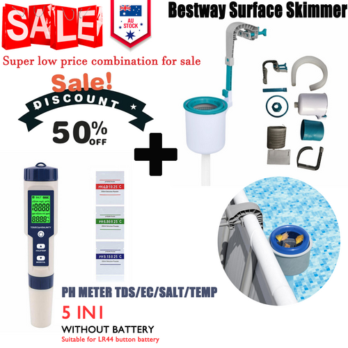 Waterproof 5-in-1 PH & Salinity Meter, Surface Skimmer Set