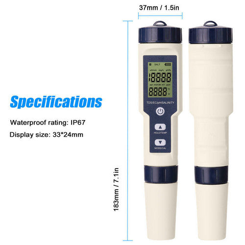 Waterproof 5-in-1 PH & Salinity Meter, Surface Skimmer Set