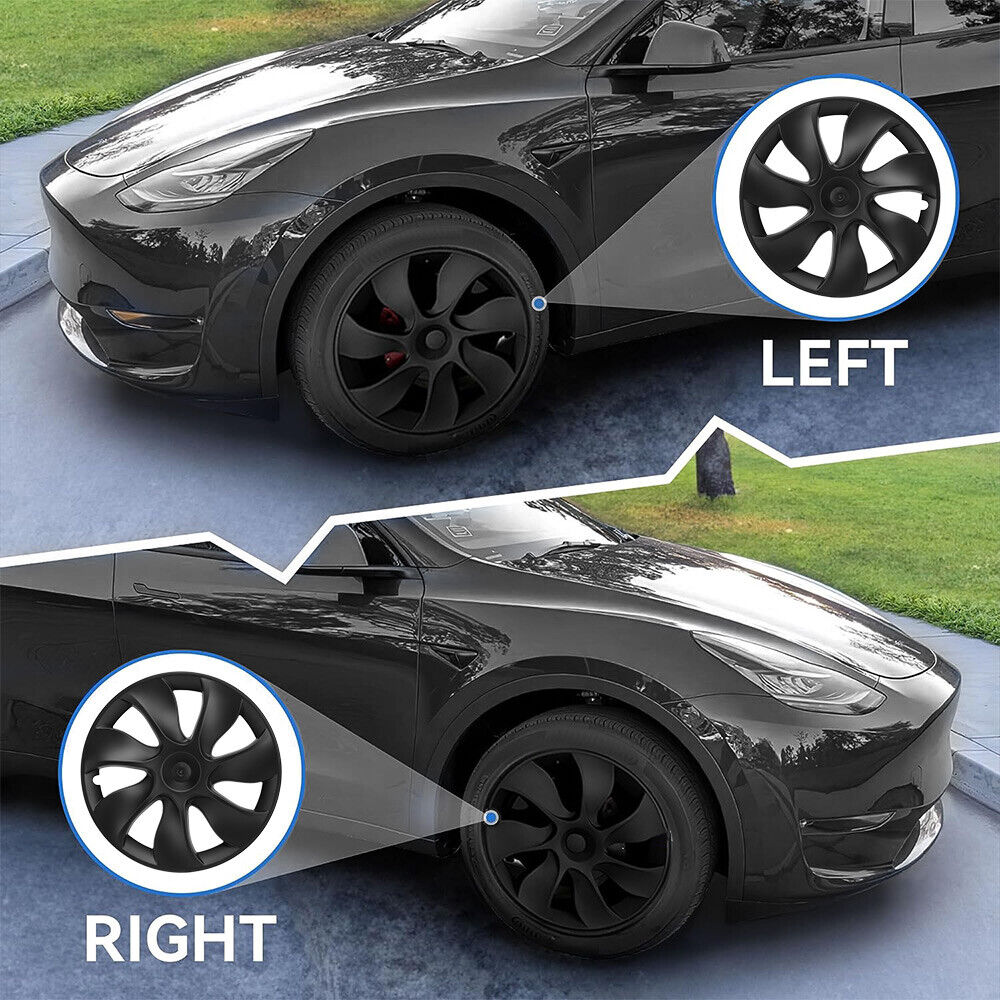 Matte Gray 19" Tesla Y Wheel Caps & Mud Flaps - 8 Pc Set