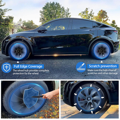 Matte Gray 19" Tesla Y Wheel Caps & Mud Flaps - 8 Pc Set