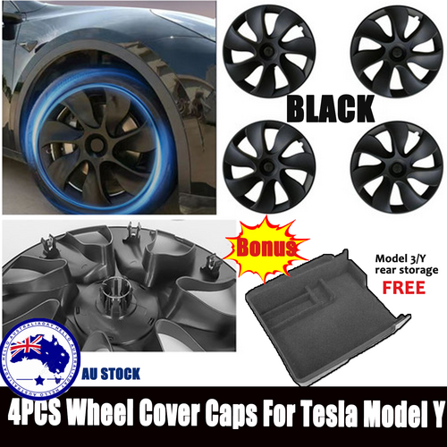 19" Matte Black Turbine Hub Caps Set Tesla Model Y/3, 4PCS