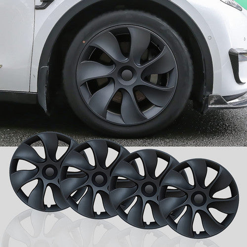 19" Matte Black Turbine Hub Caps Set Tesla Model Y/3, 4PCS