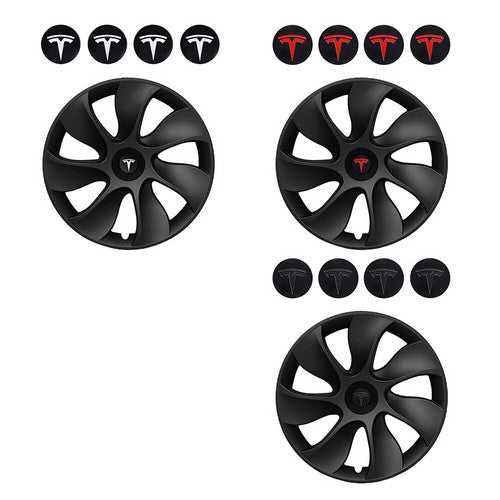 19" Matte Black Turbine Hub Caps Set Tesla Model Y/3, 4PCS