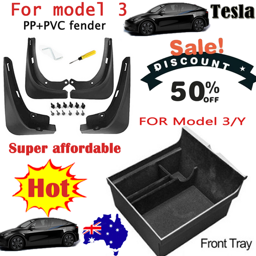 Tesla Model 3/Y Mud Flaps & Storage Box Set | Durable TPE