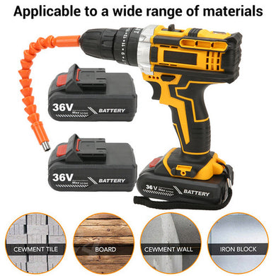 36VF BRUSHLESS HEAVY DUTY CORDLESS DRILL IMPACT DRIVER KIT HAMMER +2 B