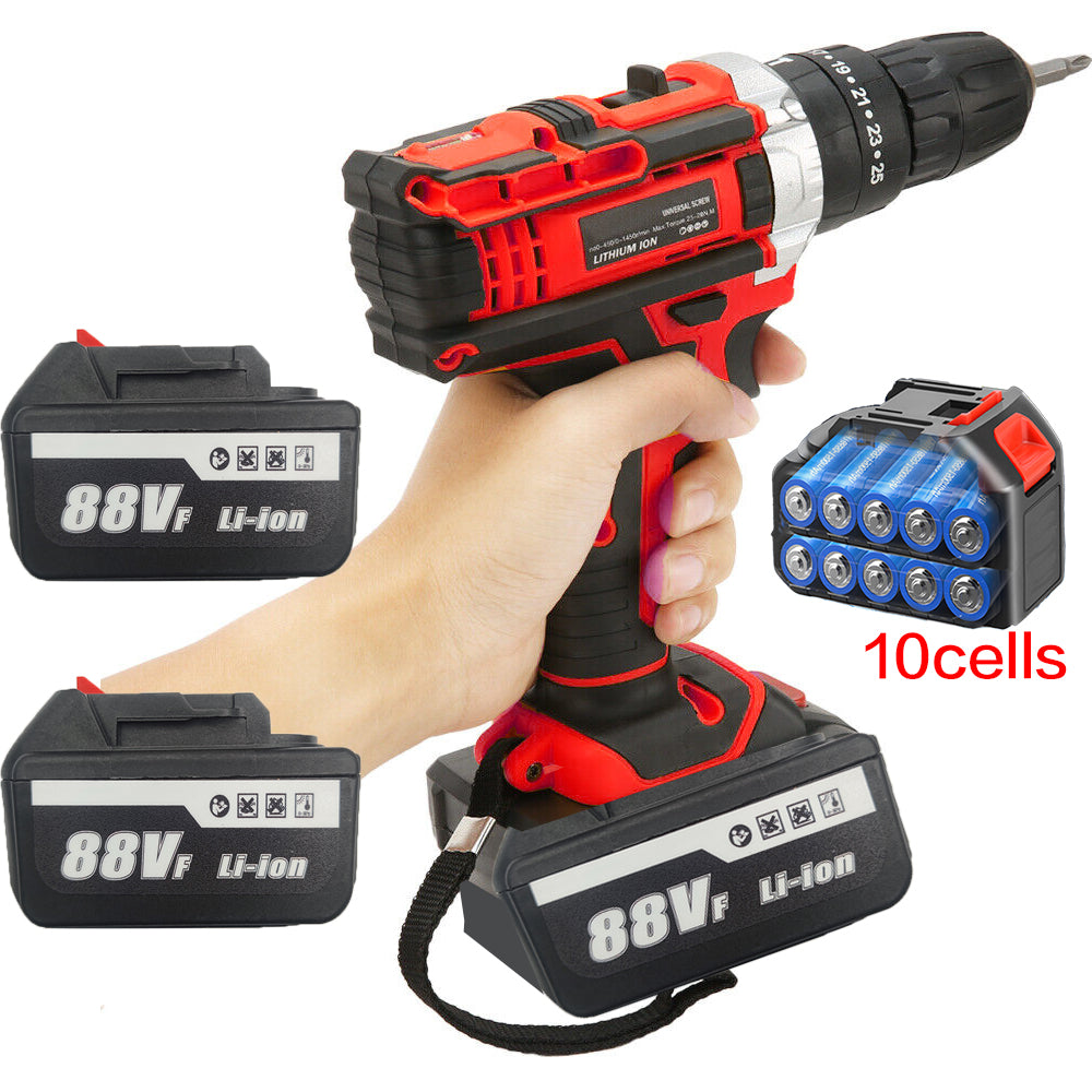 36V Cordless Drill w/ 2 Batteries, Brushless Hammer, 88V Impact Driver Kit