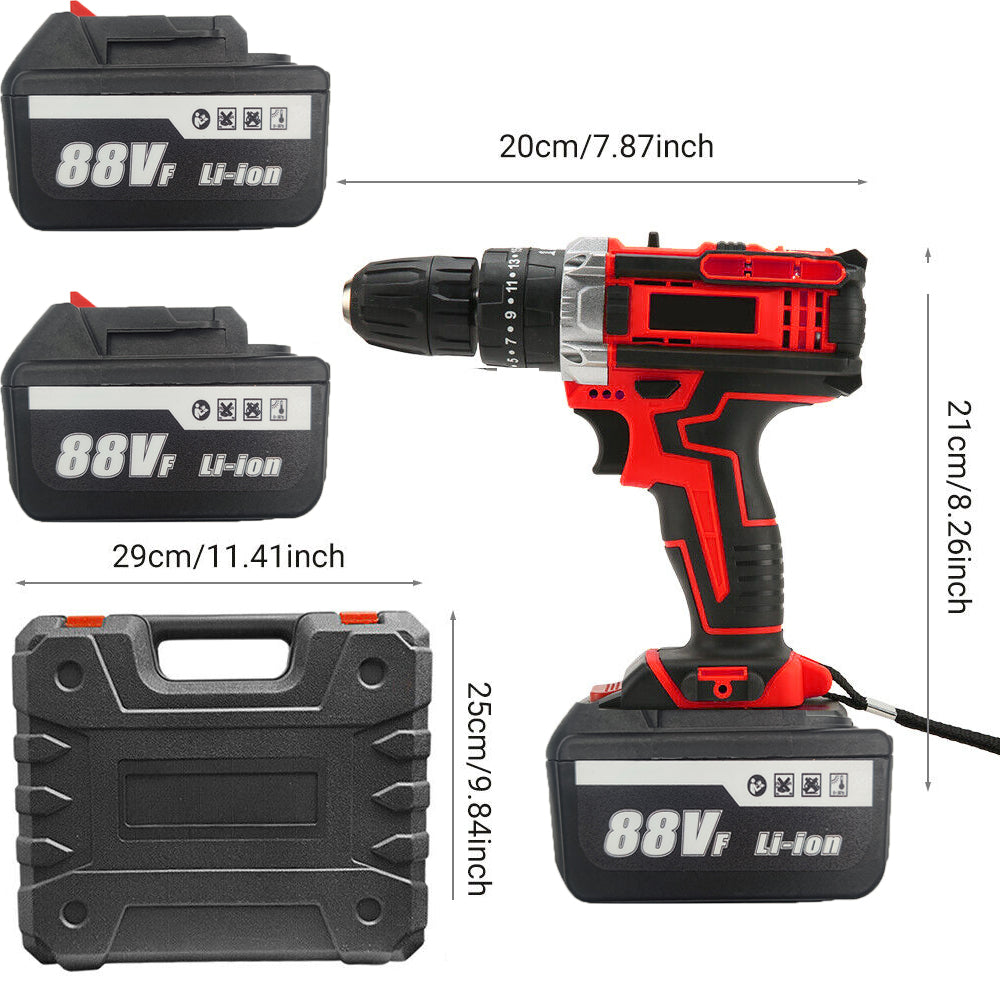 36V Cordless Drill w/ 2 Batteries, Brushless Hammer, 88V Impact Driver Kit