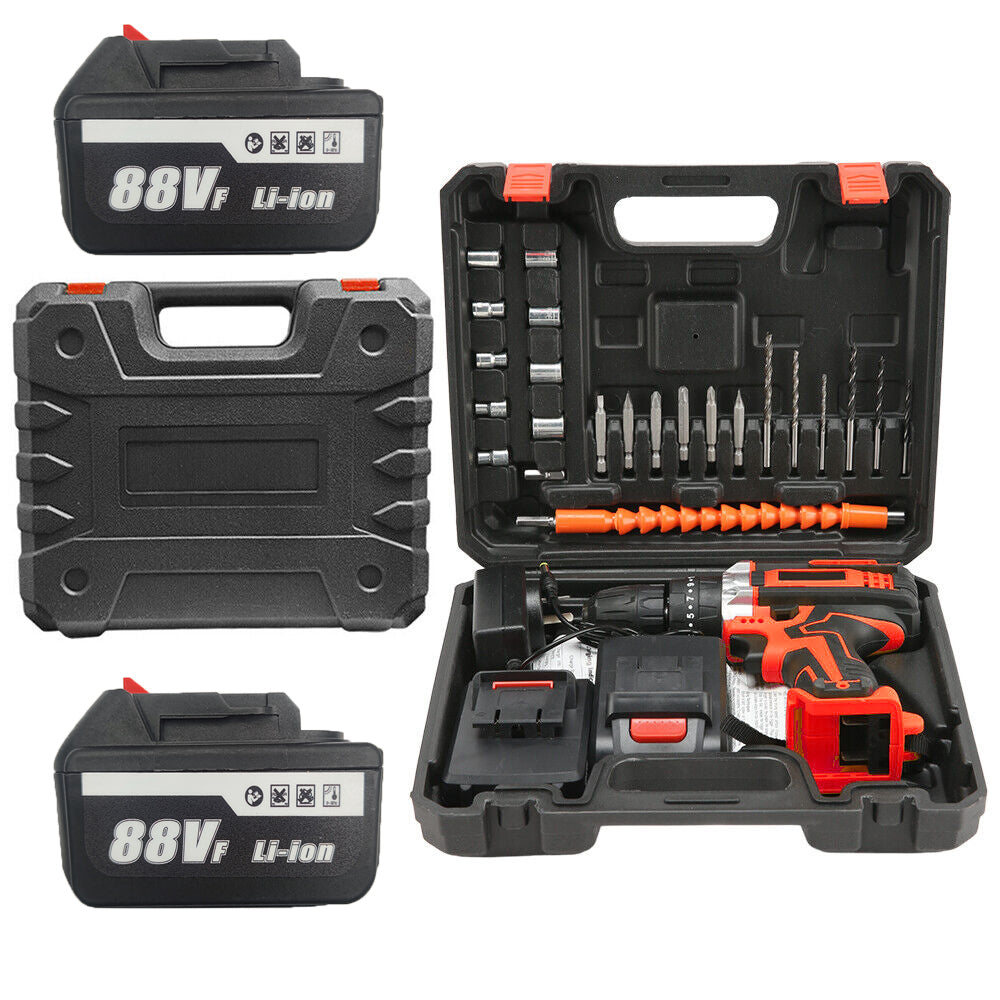 36V Cordless Drill w/ 2 Batteries, Brushless Hammer, 88V Impact Driver Kit