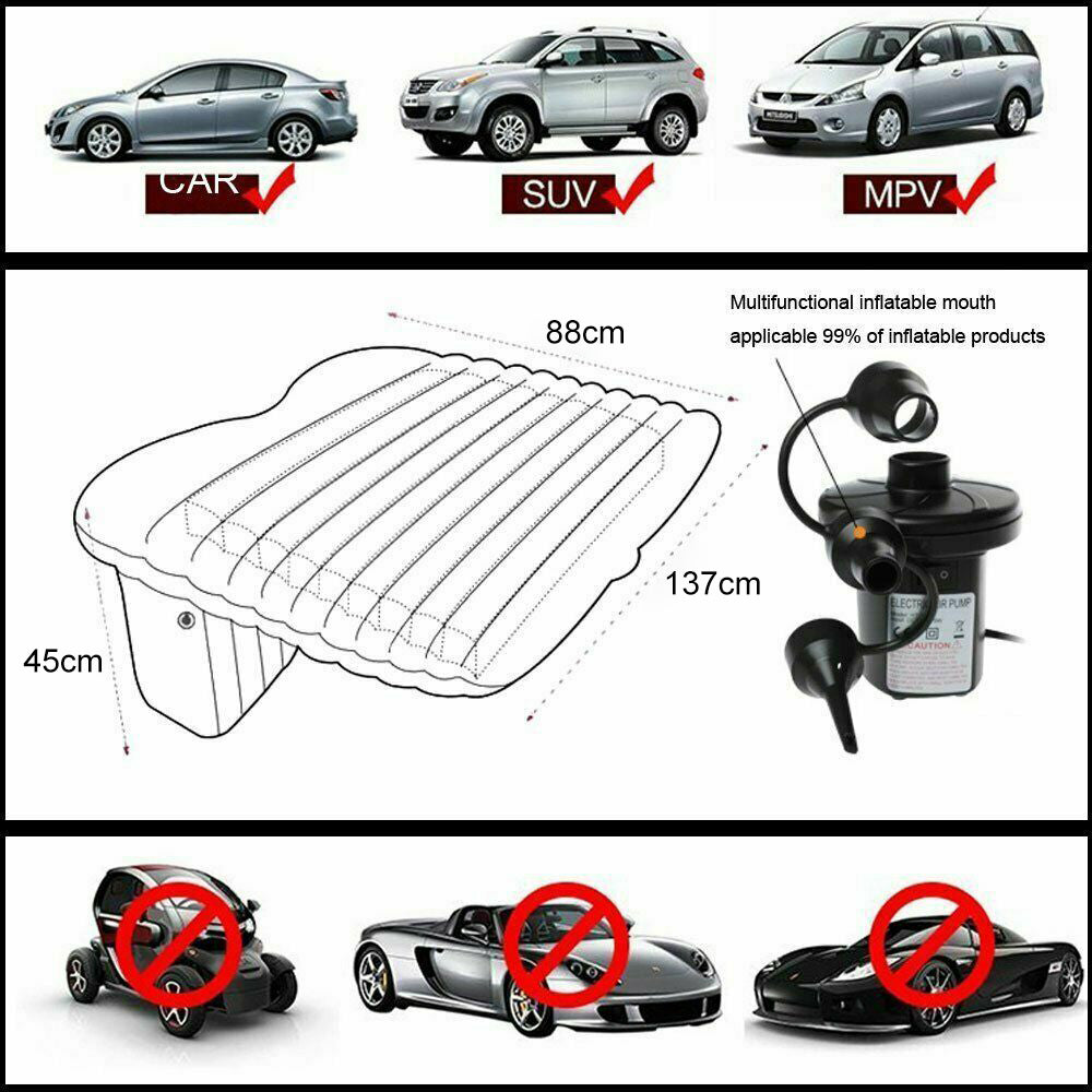 Soft Durable Inflatable Car Back Seat Mattress Set with Pillows & Stools