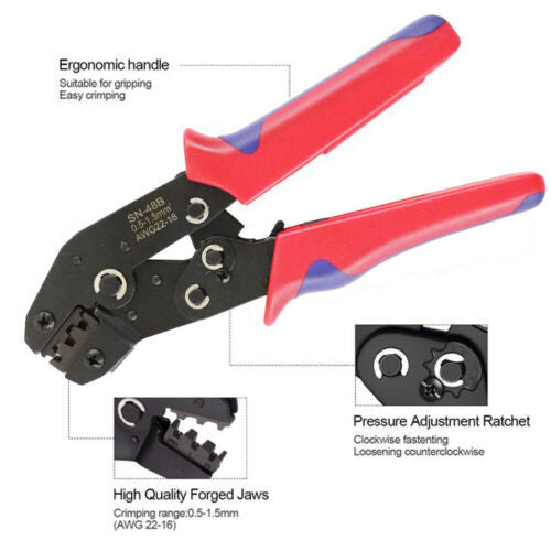 IP68 Waterproof Insulated Electrical Connectors Set, 4.8mm Crimp Terminals + Plier