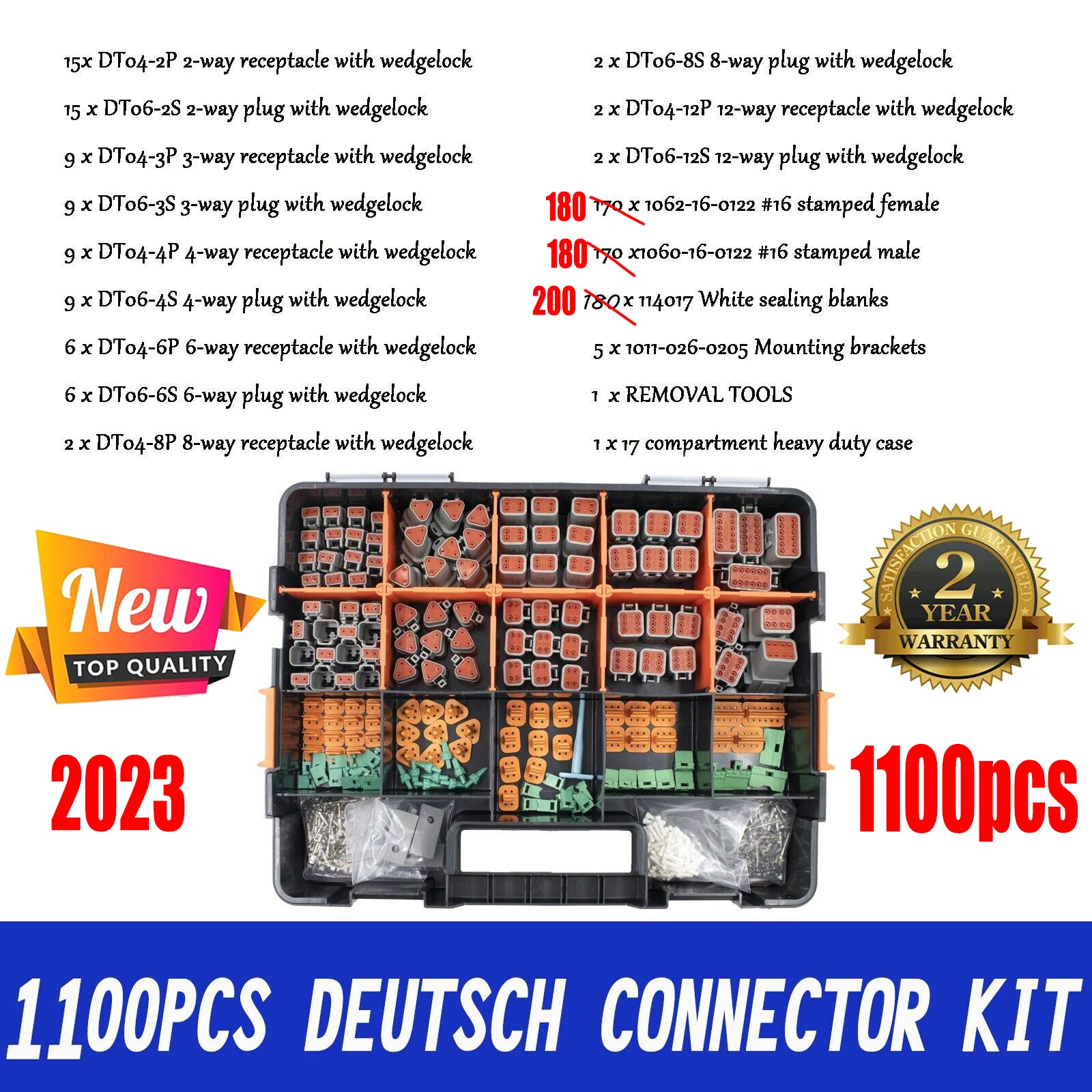 1100 PCS Waterproof Deutsch DT Connector Kit 14-16AWG