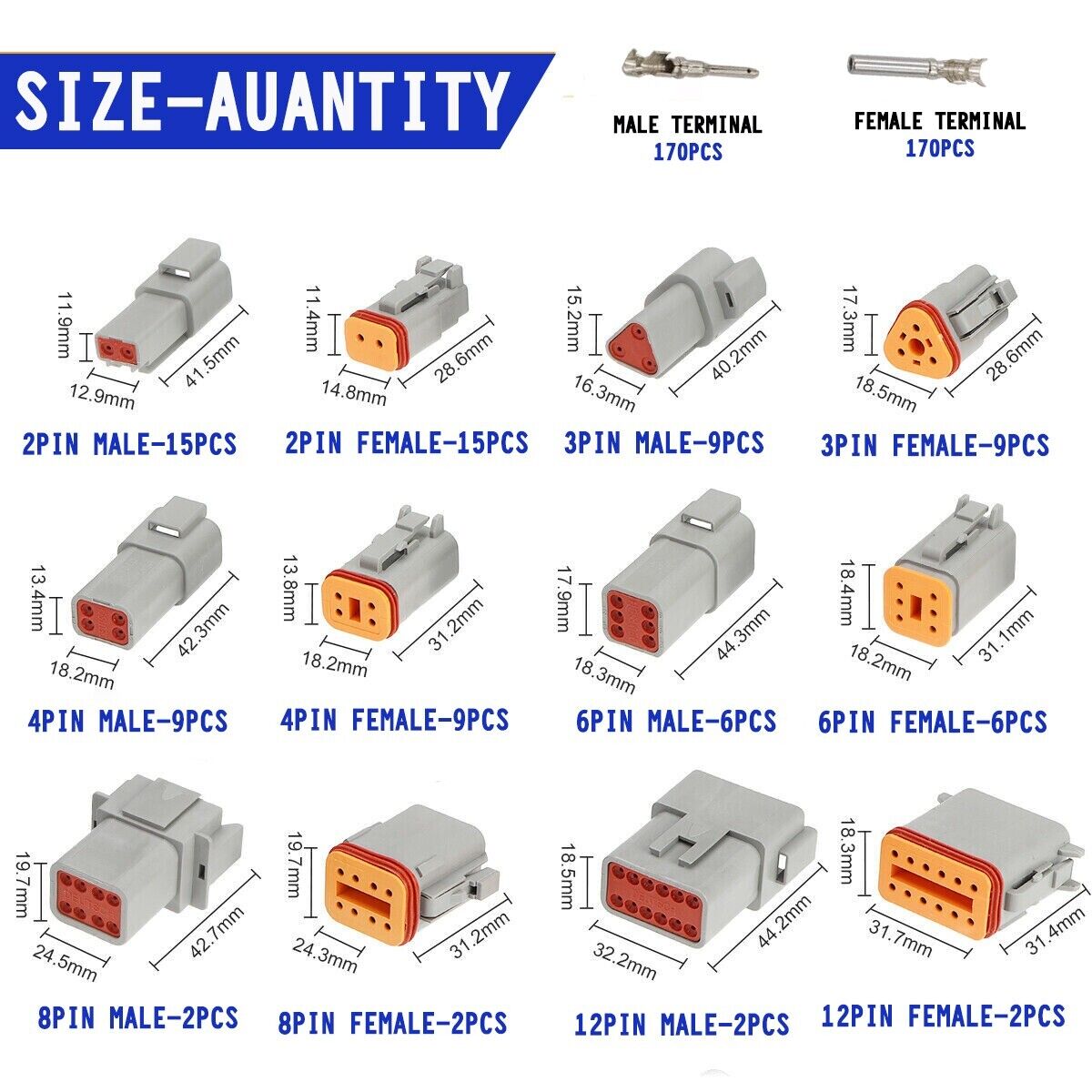 1100 PCS Waterproof Deutsch DT Connector Kit 14-16AWG