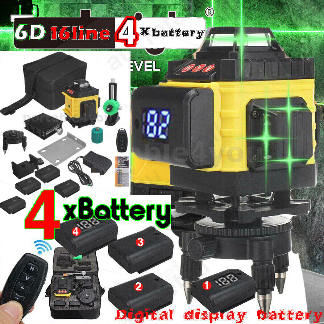 16 Line 4D Green Laser Level IP54 360° Self Leveling Kit