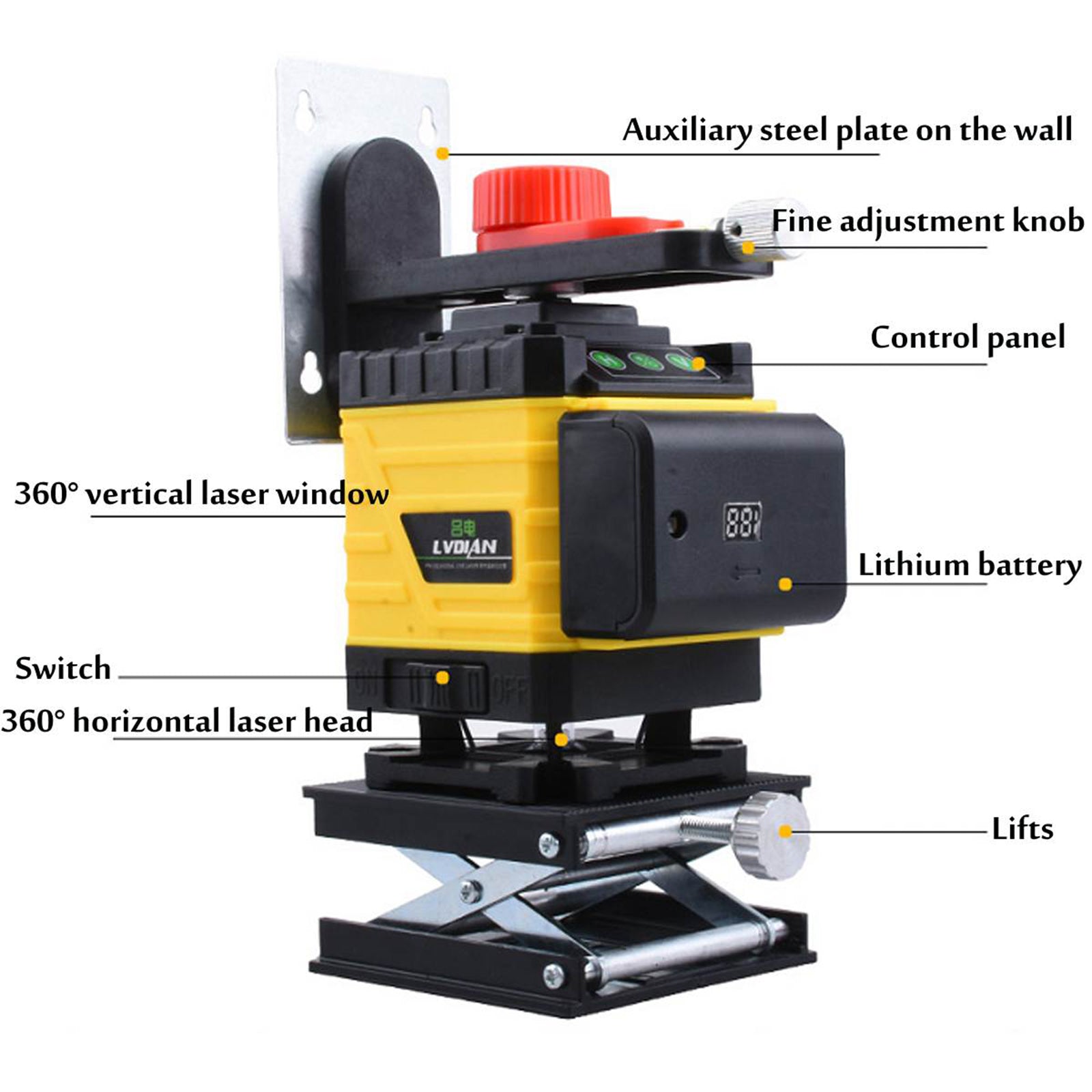 16 Line 4D Green Laser Level IP54 360° Self Leveling Kit