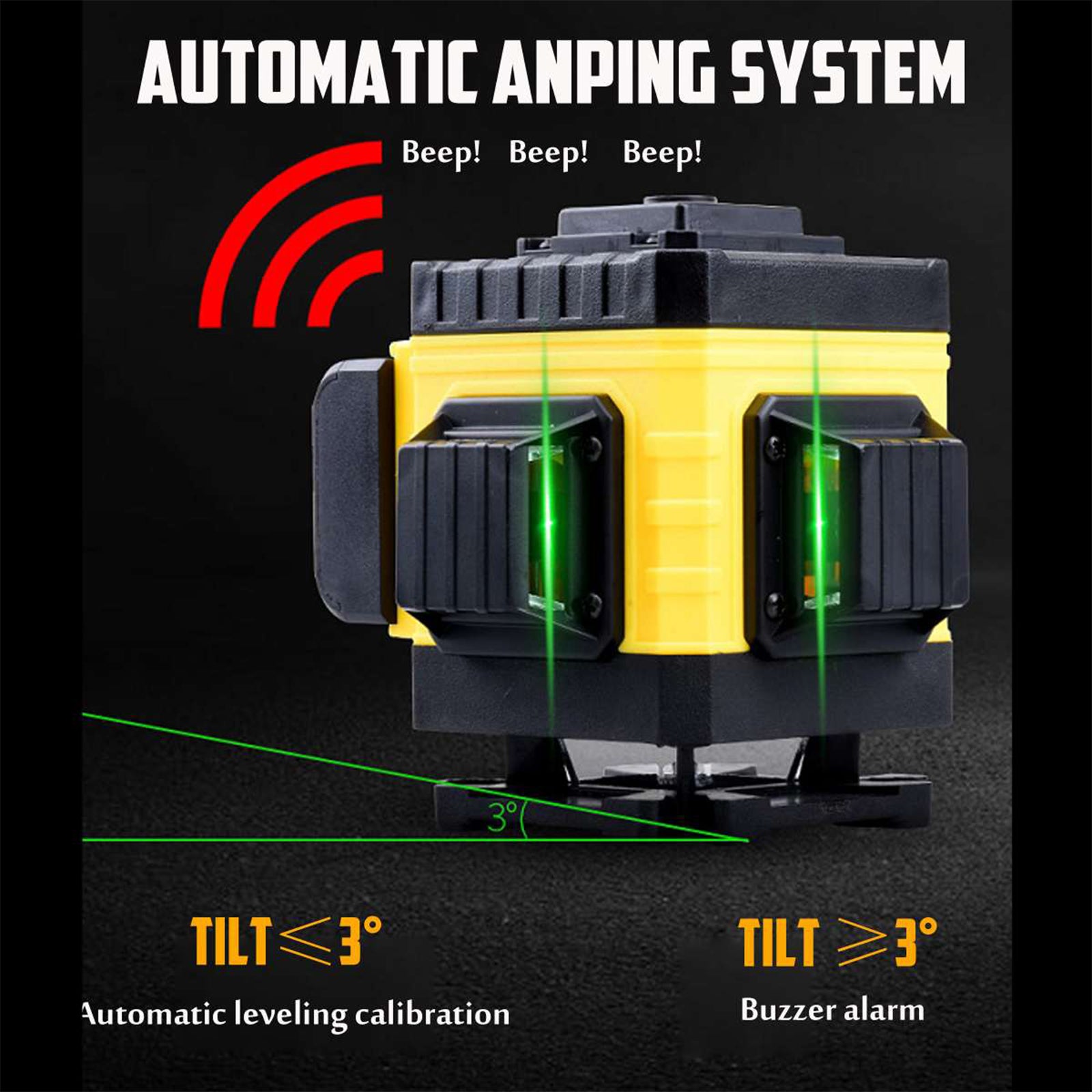 16 Line 4D Green Laser Level IP54 360° Self Leveling Kit