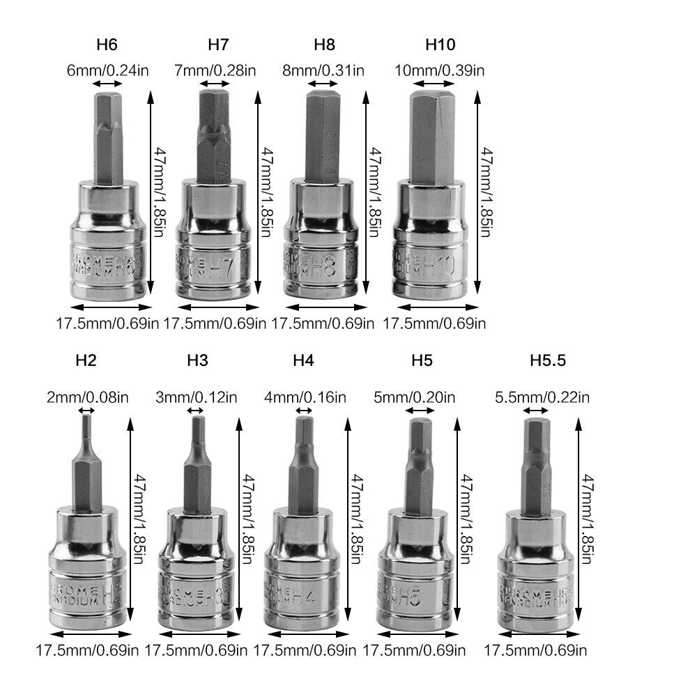 Chrome Vanadium Allen Key Sockets Set 9pcs 3/8" Drive