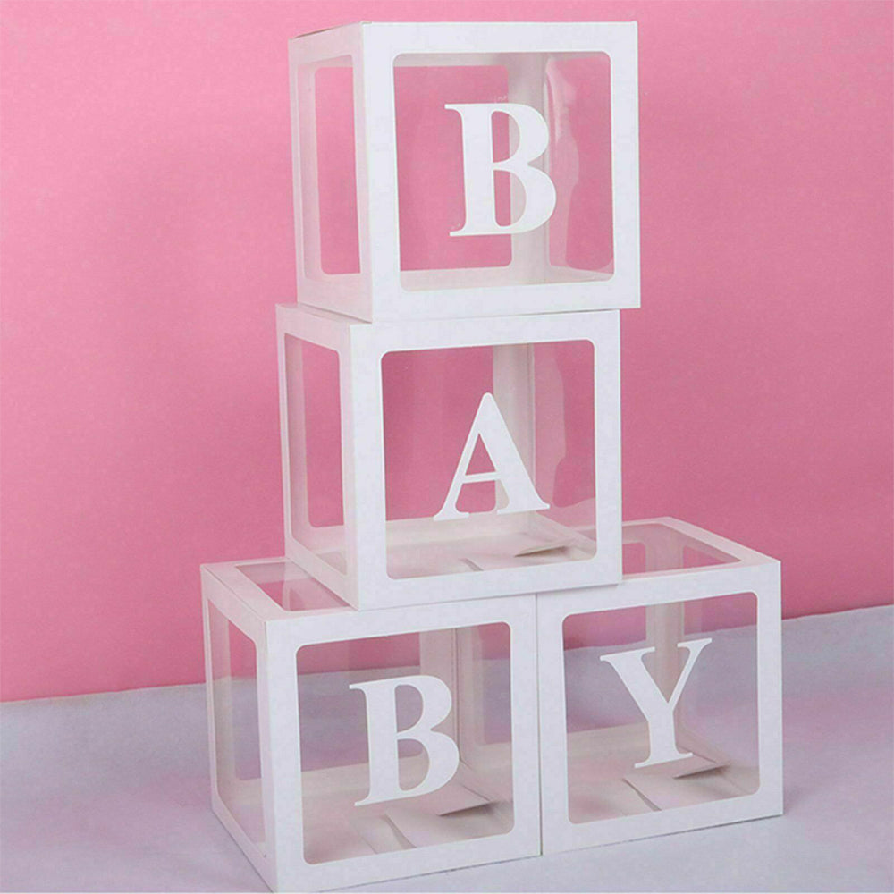 4Pcs Transparent Balloon Boxes 12" Blue BABY Shower Party