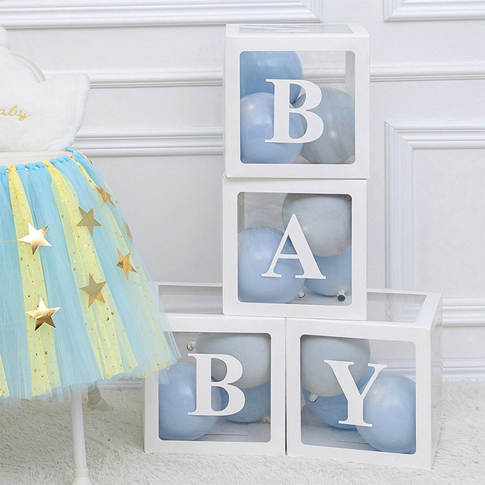 4Pcs Transparent Balloon Boxes 12" Blue BABY Shower Party