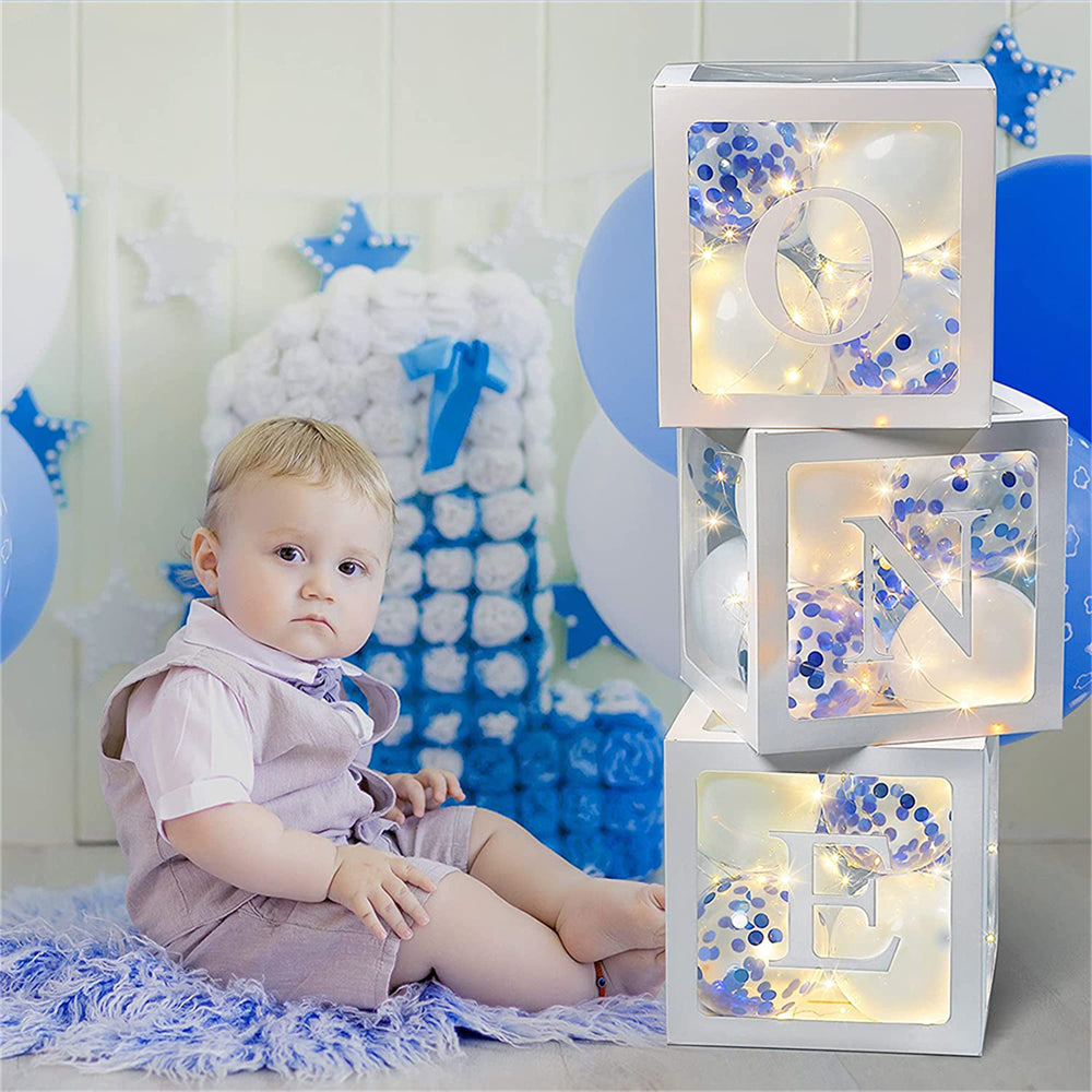 Durable "ONE" Clear Balloon Gift Boxes 3PCS for Party