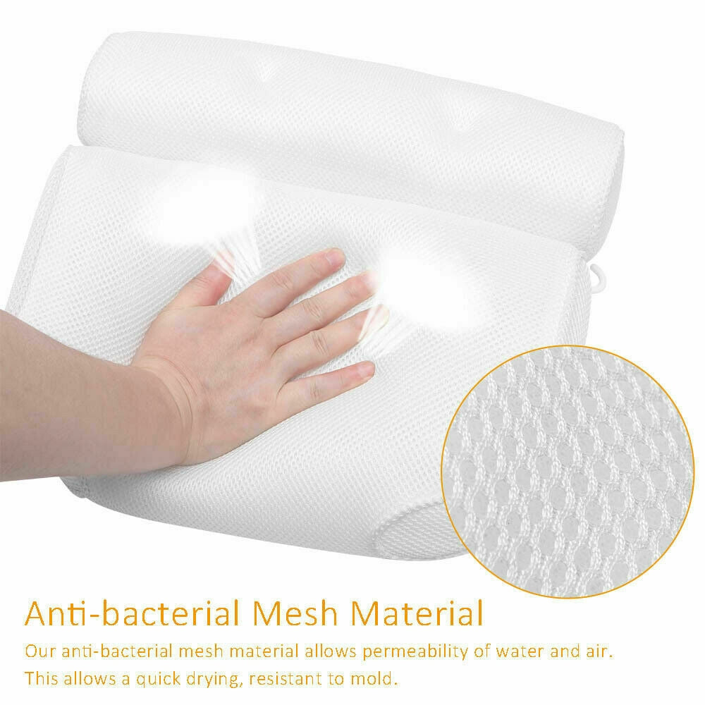 3D Mesh Bath Pillow Neck Back Support 7 Suction Cups