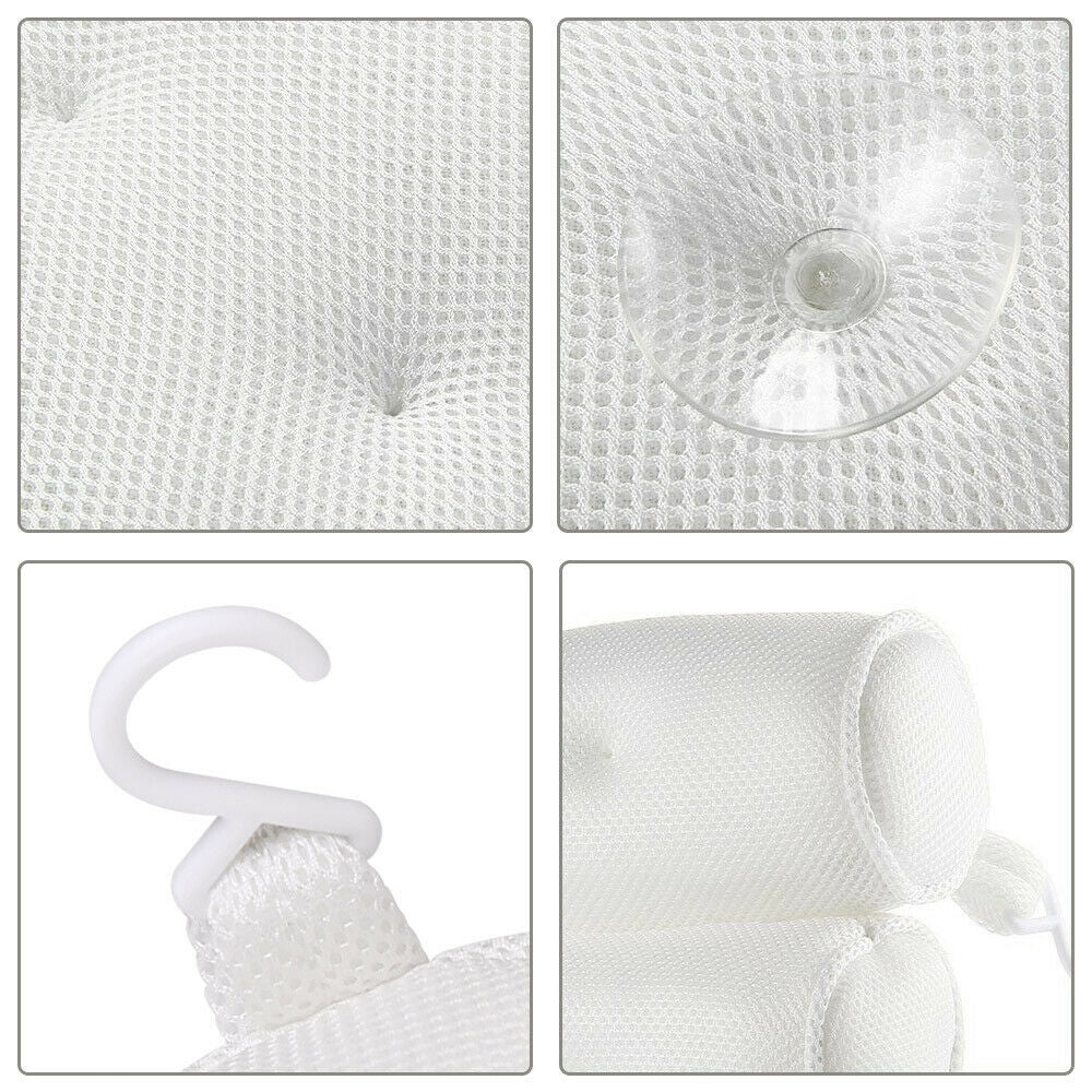 3D Mesh Bath Pillow Neck Back Support 7 Suction Cups