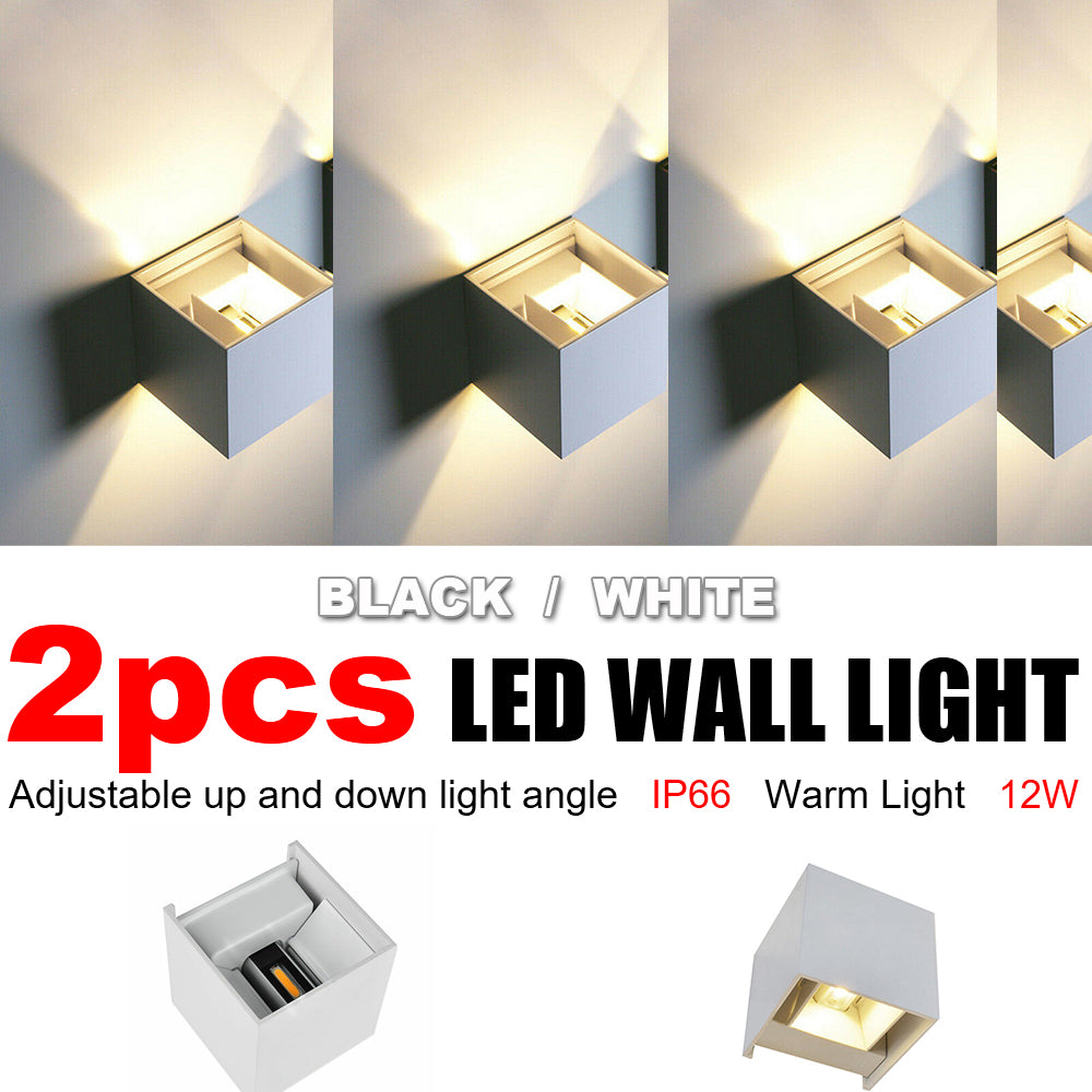 2PCS 12W IP66 Waterproof LED Wall Light, Warm White, Aluminium