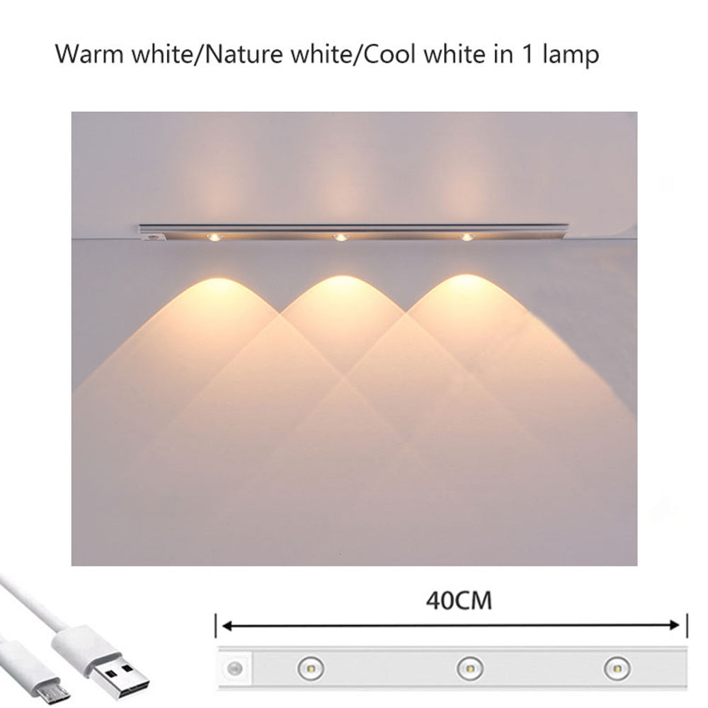 Wireless LED Motion Sensor Closet Lights 40cm, 3-Color, USB