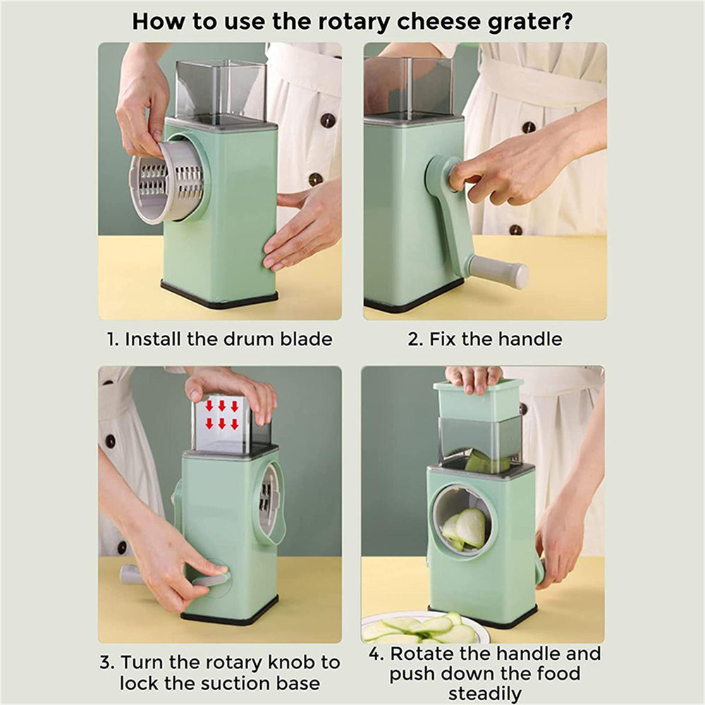 Safe Manual Rotary Vegetable Chopper with 3 Blades