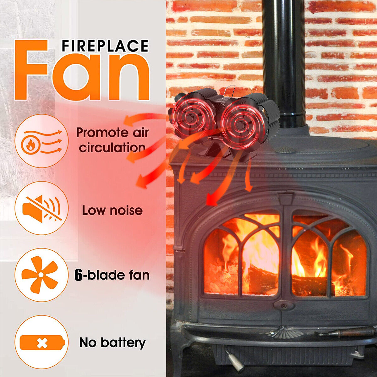 12Blade Fan Heat Self-Powered Wood Stove Top Burner Fireplace Silent Eco Heater