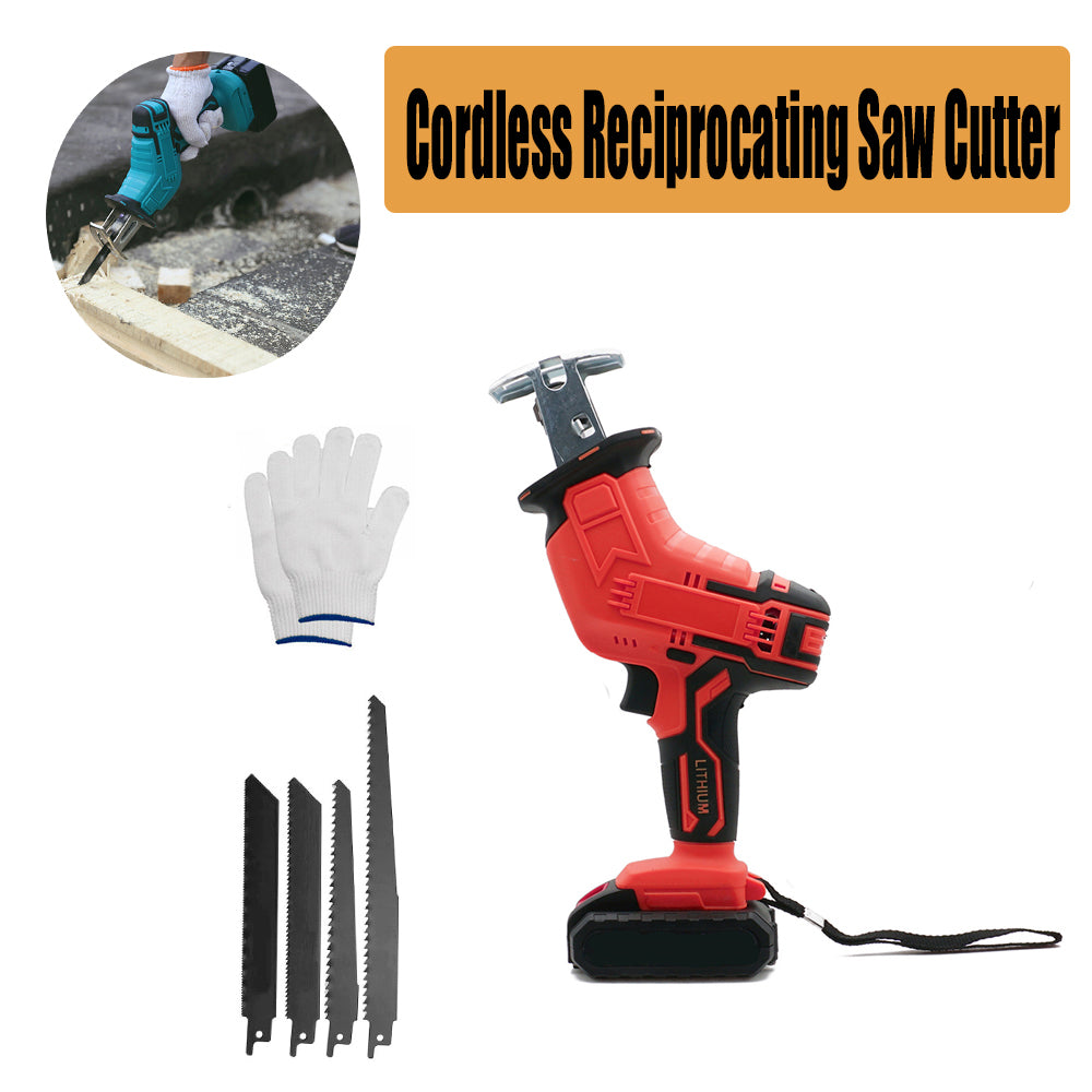 High Power Red Cordless Reciprocating Saw w/ Blades, Electric Brake