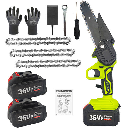 36V 3000W Mini Cordless Chainsaw 6" w/ 2 Batteries