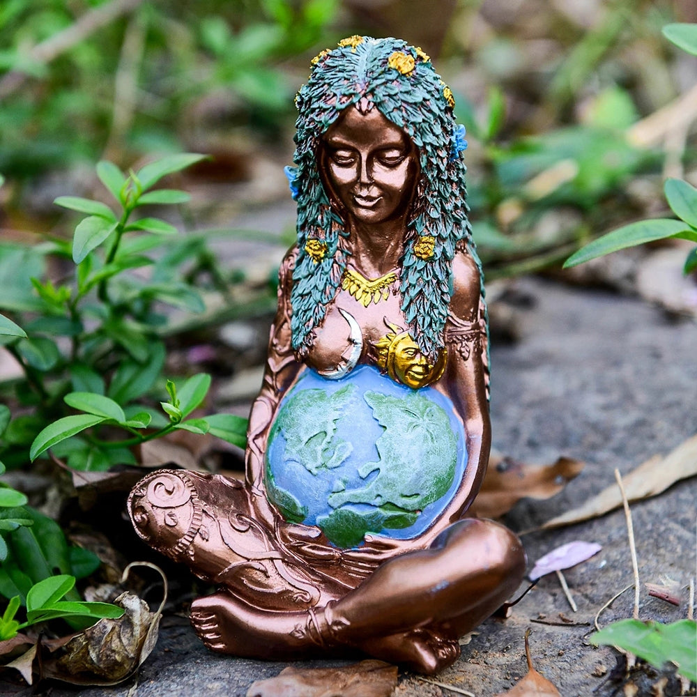 Hand-Painted Mother Earth Goddess Resin Statue - 15cm