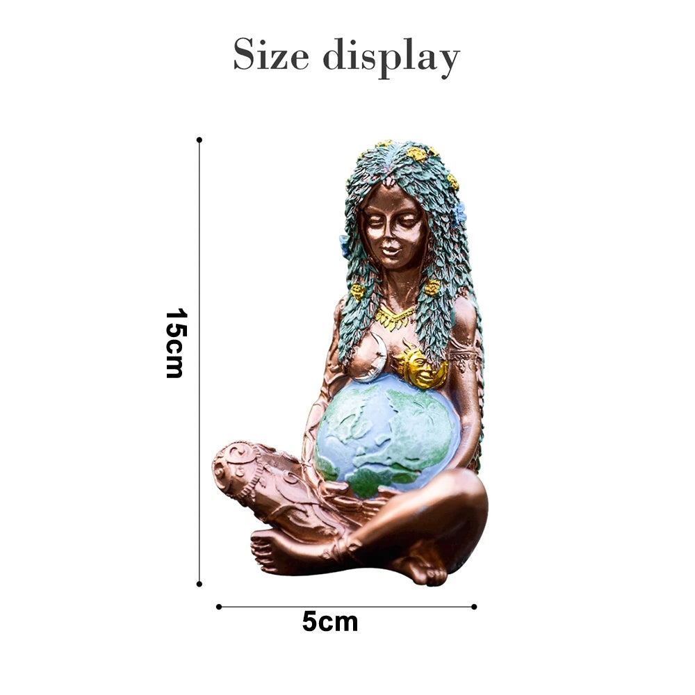 Hand-Painted Mother Earth Goddess Resin Statue - 15cm