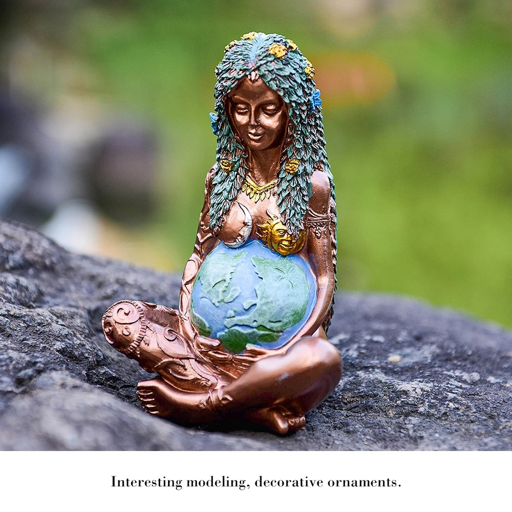 Hand-Painted Mother Earth Goddess Resin Statue - 15cm