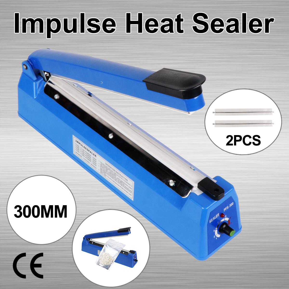 Durable 300mm Metal Impulse Heat Sealer, Electric Poly Bag